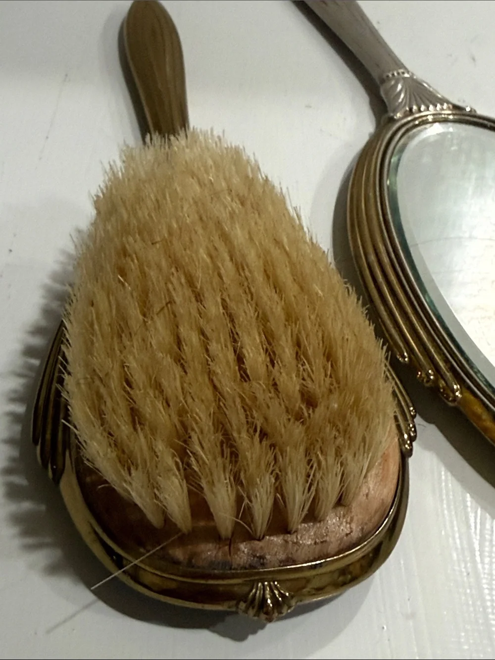 Vintage Art Deco Vanity Set Mirror & Brush Black Gold 1920’s